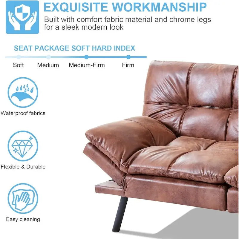 Schlafsofa, wandelbares Futon-Schlafsofa-Tagesbett mit verstellbaren Armlehnen für Studio, Apartment, Büro, kleine Räume