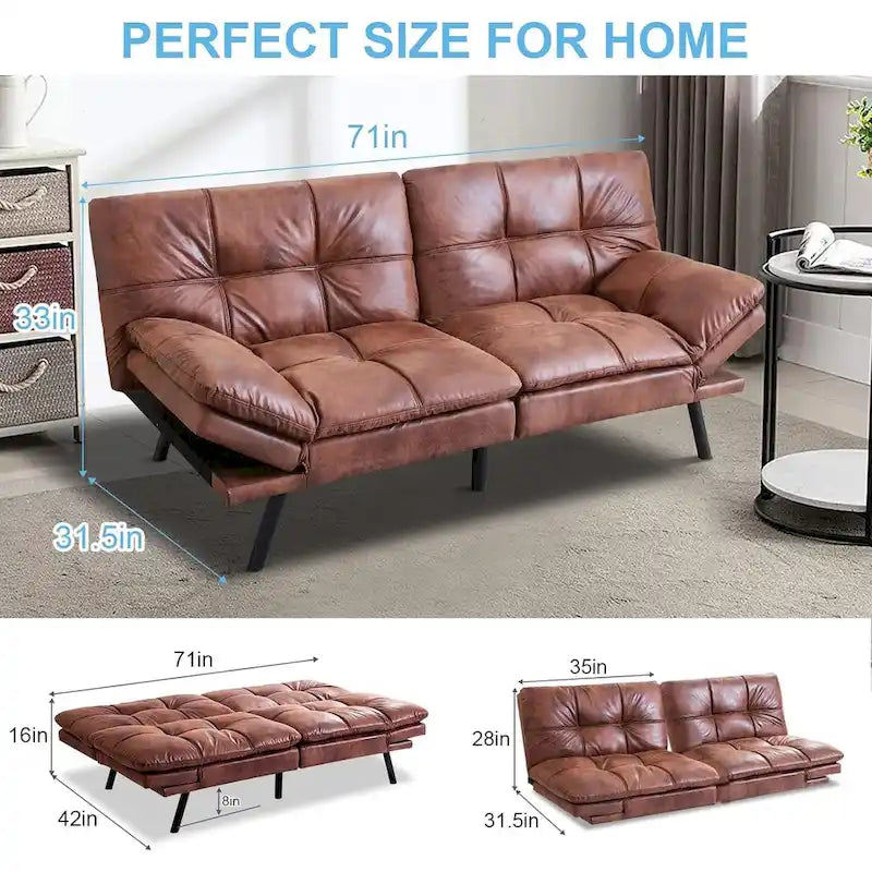 Schlafsofa, wandelbares Futon-Schlafsofa-Tagesbett mit verstellbaren Armlehnen für Studio, Apartment, Büro, kleine Räume