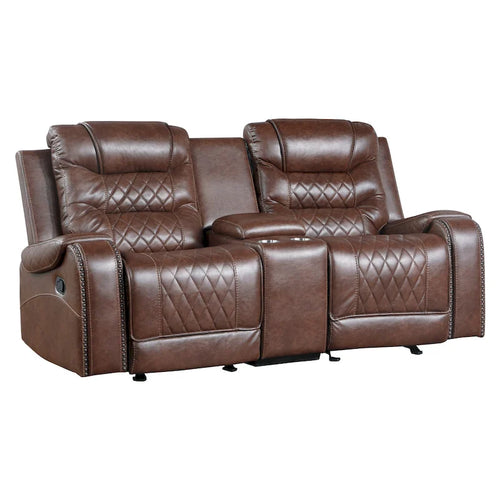 78 Zoll manueller Liege-Loveseat mit Getränkehalterkonsole aus braunem Kunstleder