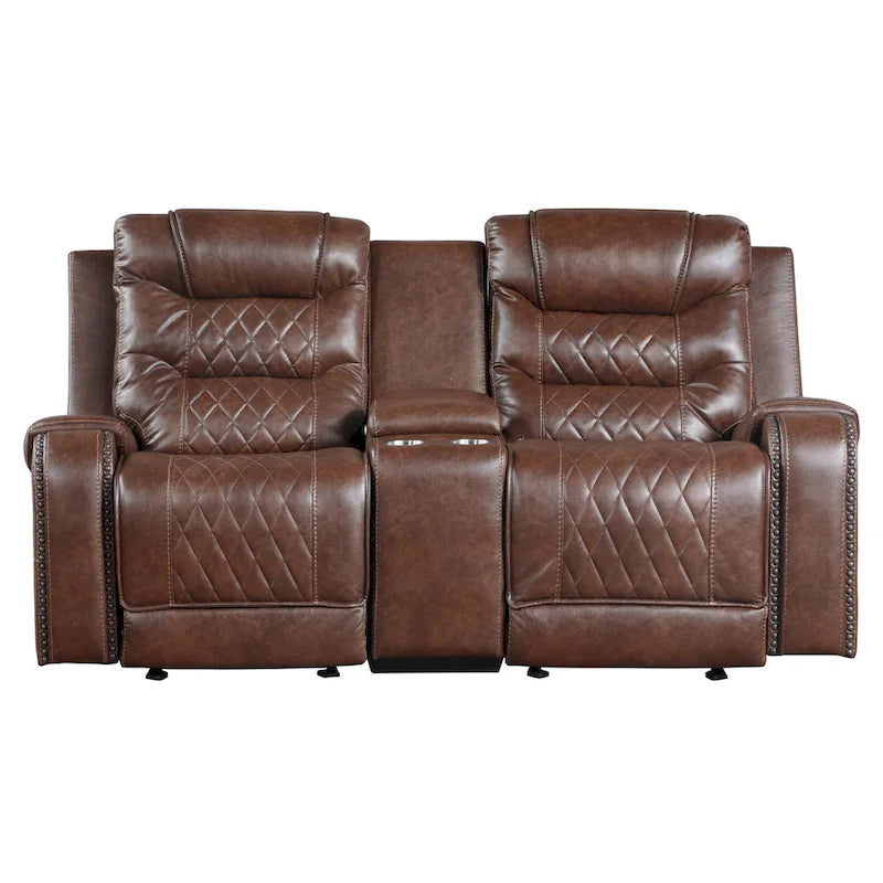 78 Zoll manueller Liege-Loveseat mit Getränkehalterkonsole aus braunem Kunstleder