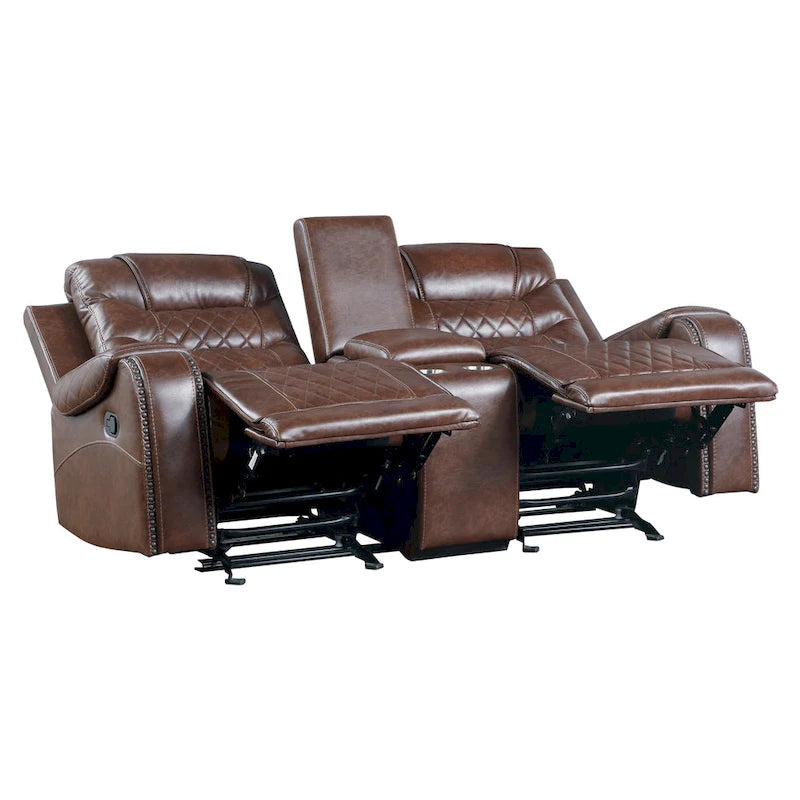 78 Zoll manueller Liege-Loveseat mit Getränkehalterkonsole aus braunem Kunstleder