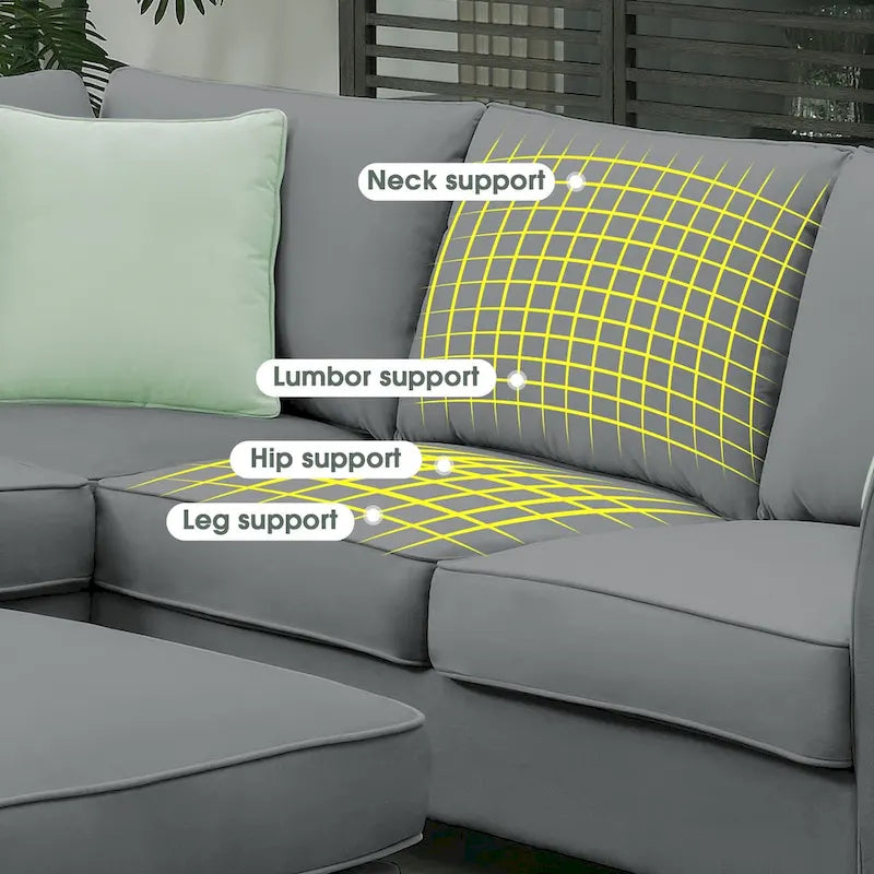 112*87 Sektionssofa Couch Wohnzimmersets, 7-Sitzer Sektionssofa mit Ottoman, L-förmiges Ecksofa-Set mit 3 Kissen