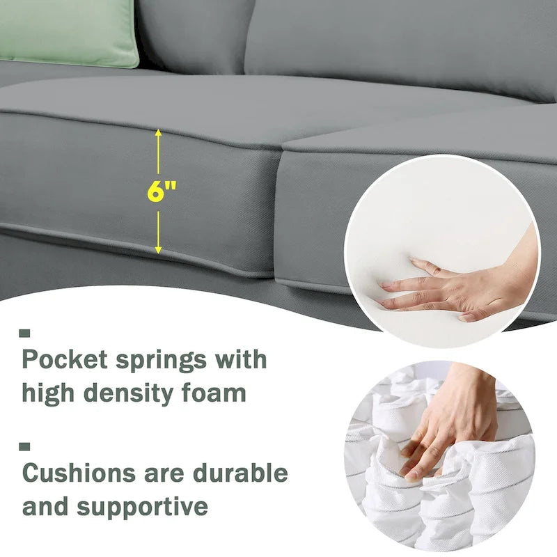 112*87 Sektionssofa Couch Wohnzimmersets, 7-Sitzer Sektionssofa mit Ottoman, L-förmiges Ecksofa-Set mit 3 Kissen