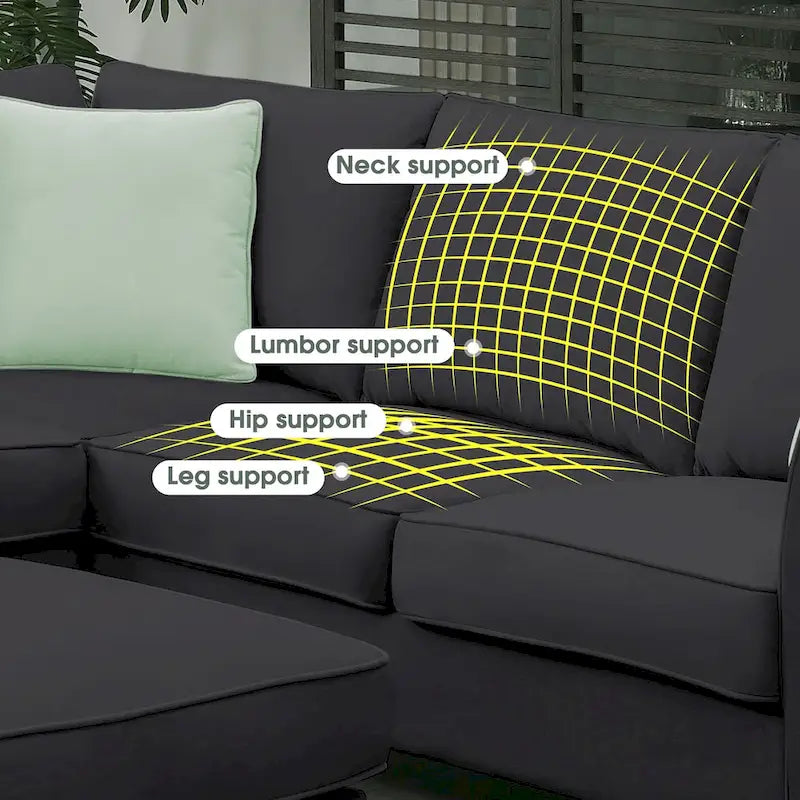 112*87 Sektionssofa Couch Wohnzimmersets, 7-Sitzer Sektionssofa mit Ottoman, L-förmiges Ecksofa-Set mit 3 Kissen