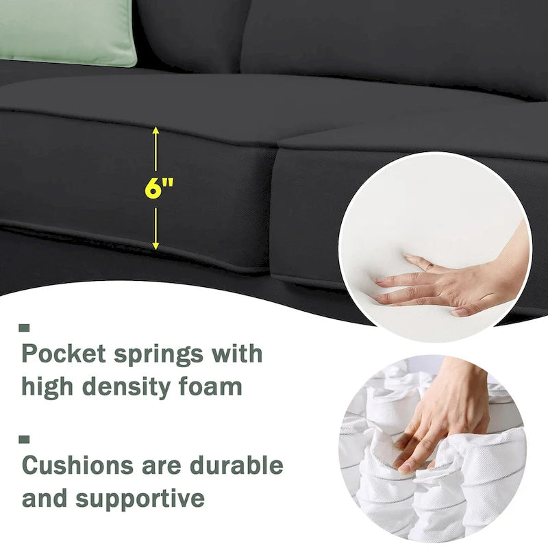 112*87 Sektionssofa Couch Wohnzimmersets, 7-Sitzer Sektionssofa mit Ottoman, L-förmiges Ecksofa-Set mit 3 Kissen