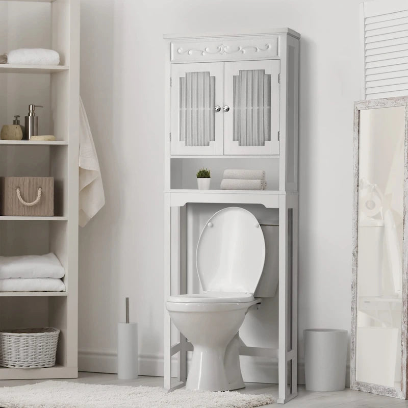 Platzsparender Holzschrank für über der Toilette mit Glastüren