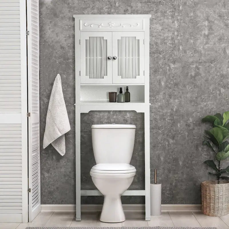 Platzsparender Holzschrank für über der Toilette mit Glastüren