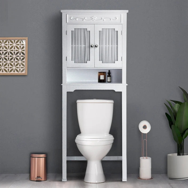 Platzsparender Holzschrank für über der Toilette mit Glastüren